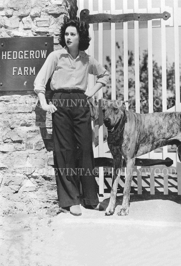 Hollywood actress and inventor Hedy Lamarr, along with her Great Dane. А00091